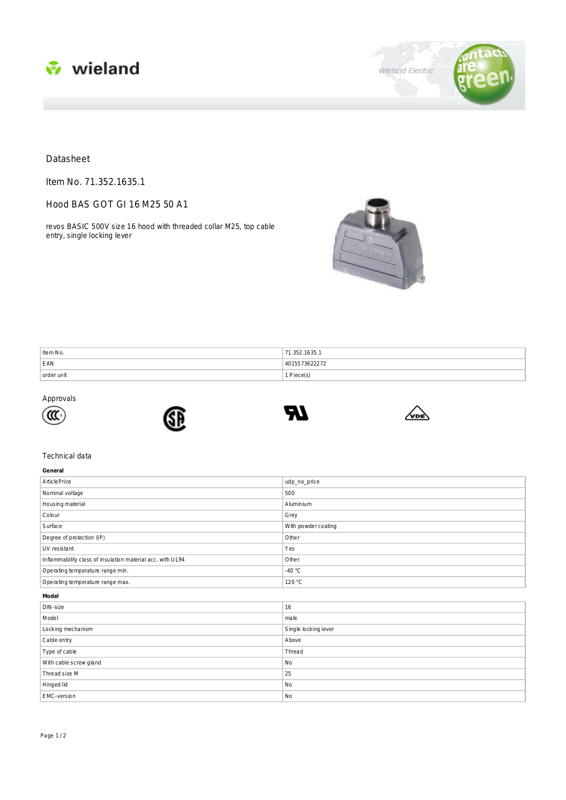 Wieland 71.352.1635.1 Data Sheet