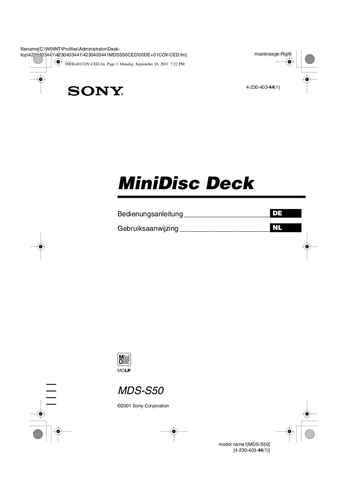 Sony MDS-S50 User Manual