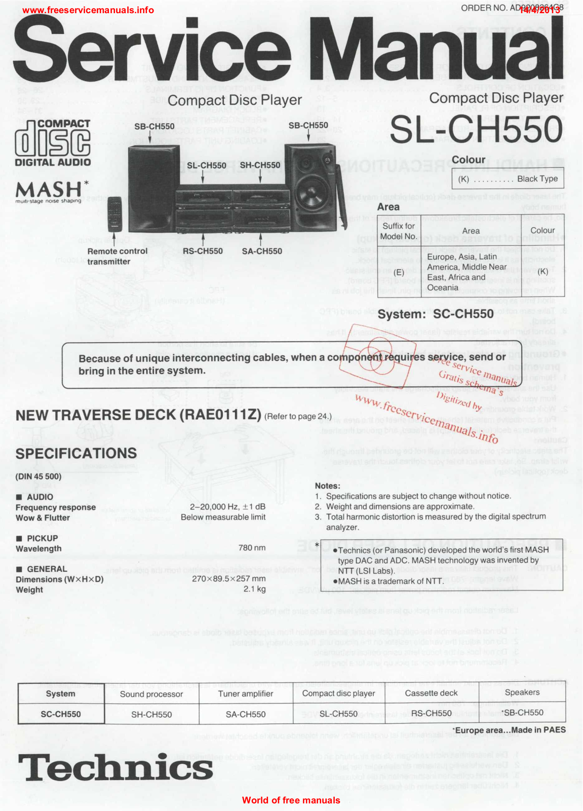 Technics SL-CH550, ST-600, se-ch730, SA-R40(K), SA-R40 Service Manual