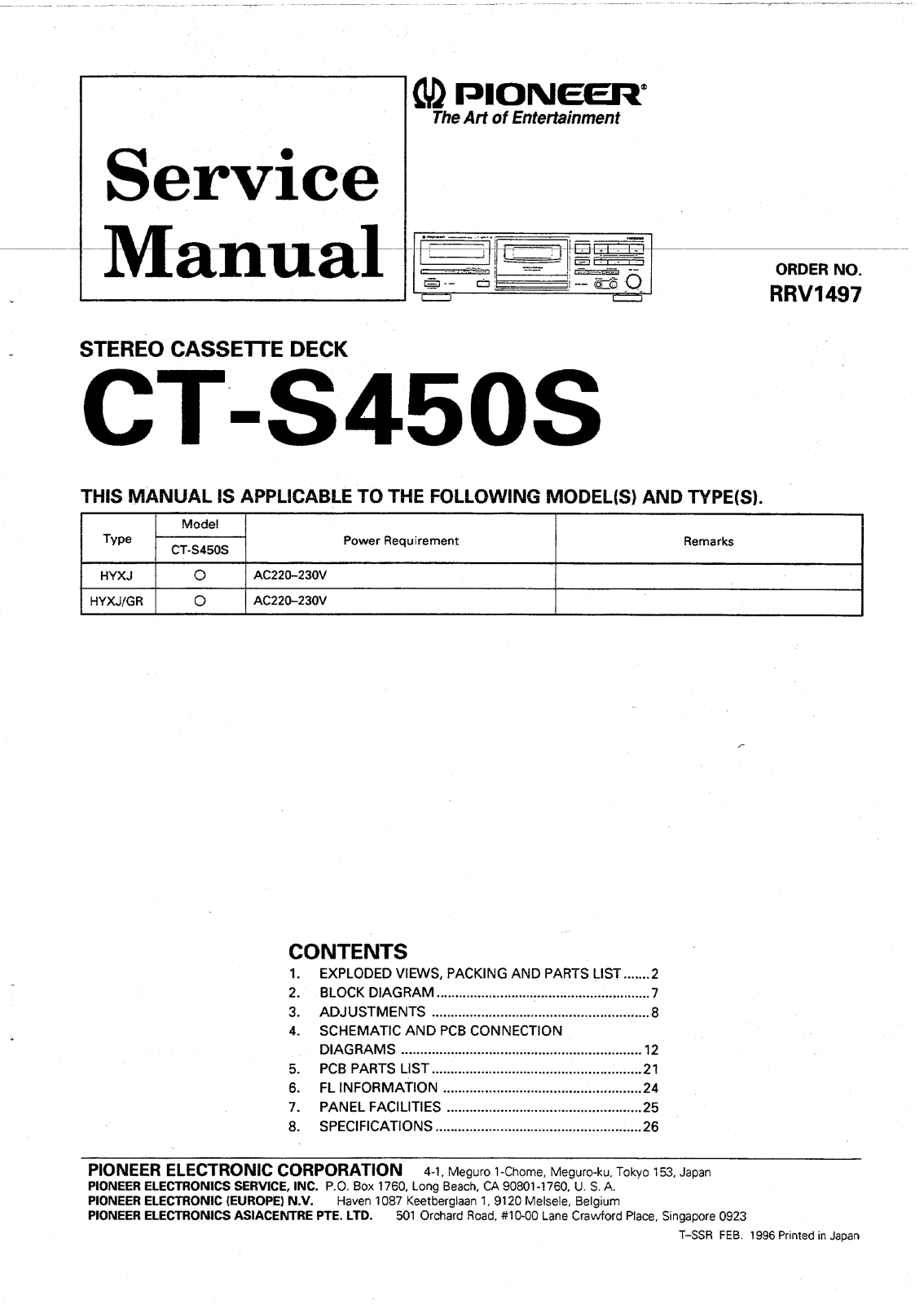 Pioneer ct s450s Service Manual