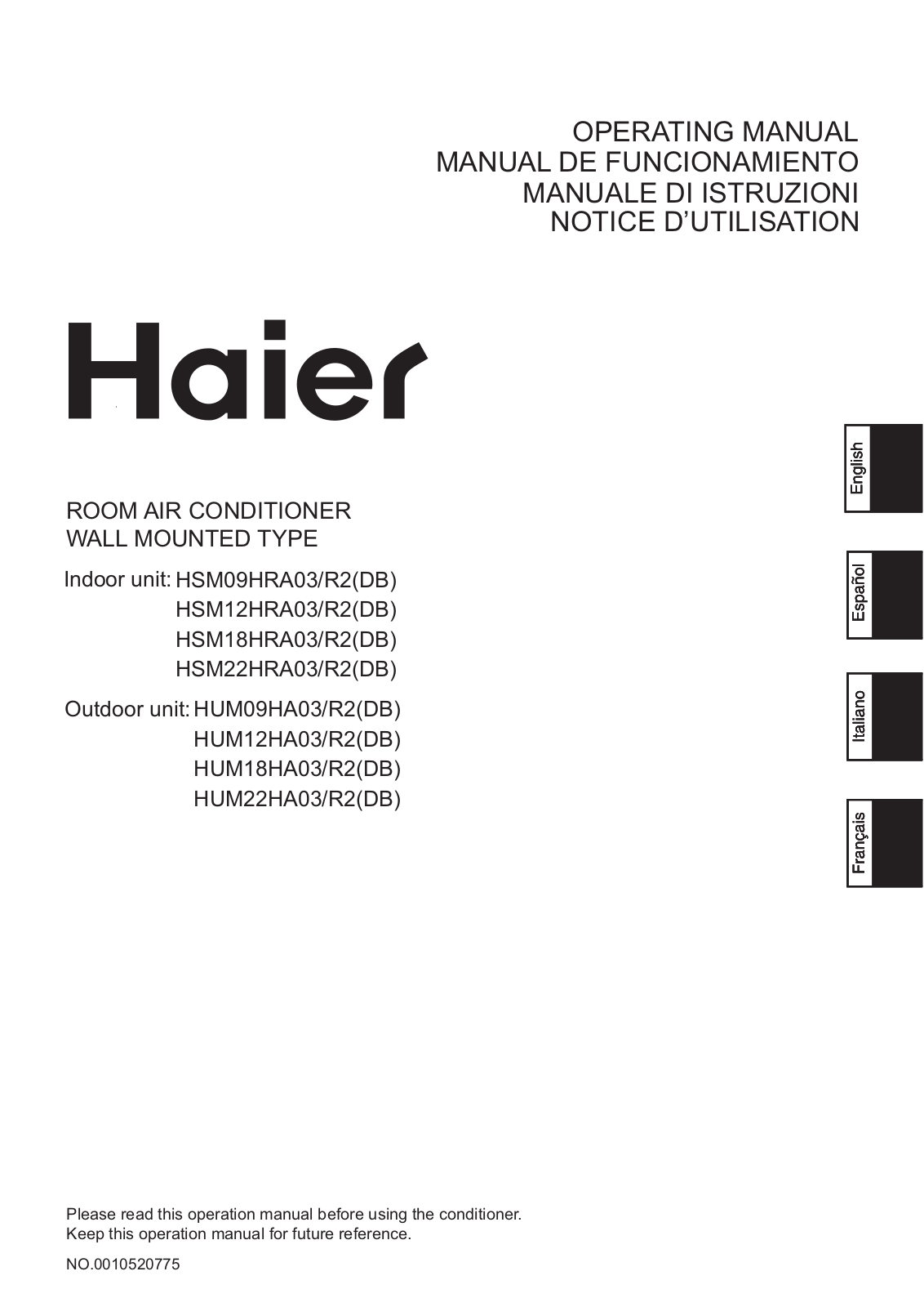 Haier HSM09HRA03/R2, HSM12HRA03/R2 User Manual