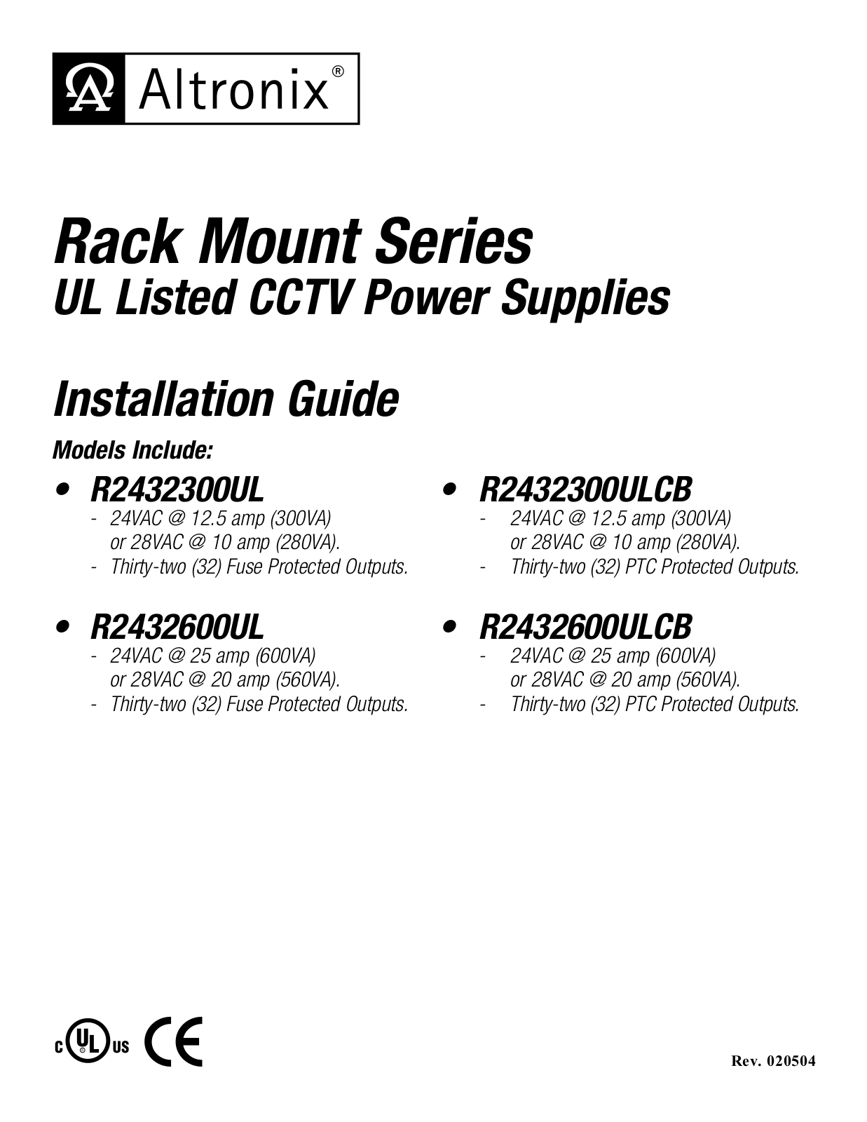 Altronix R2432600ULCB Installation Instructions