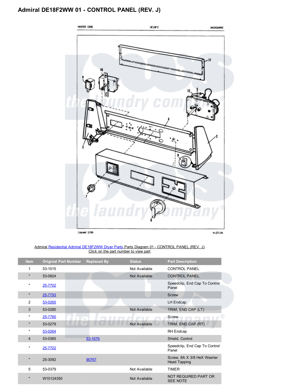 Admiral DE18F2WW Parts Diagram