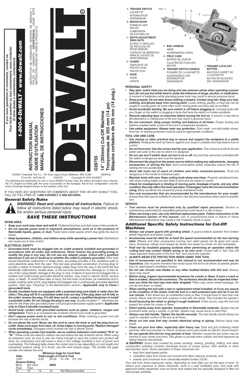 DeWalt D28755 TYPE 2, D28755 TYPE 1 Owner’s Manual