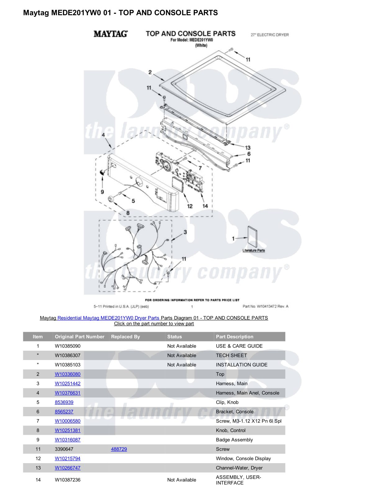 Maytag MEDE201YW0 Parts Diagram