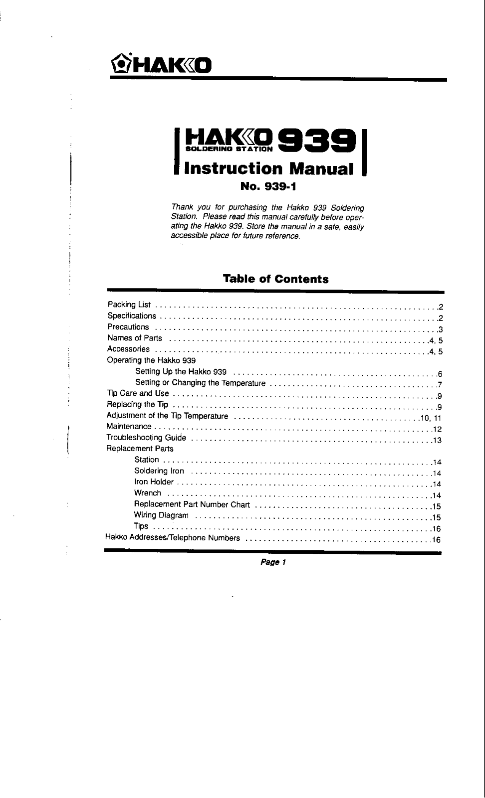 Hakko 939 User Manual