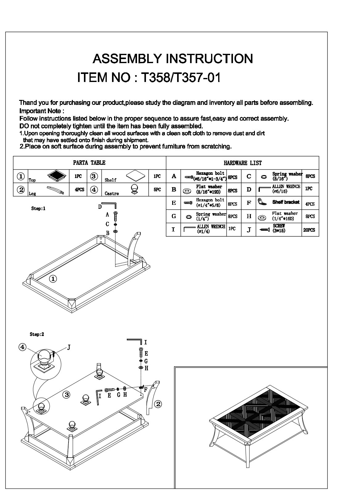 Progressive Furniture T35701 Assembly Guide