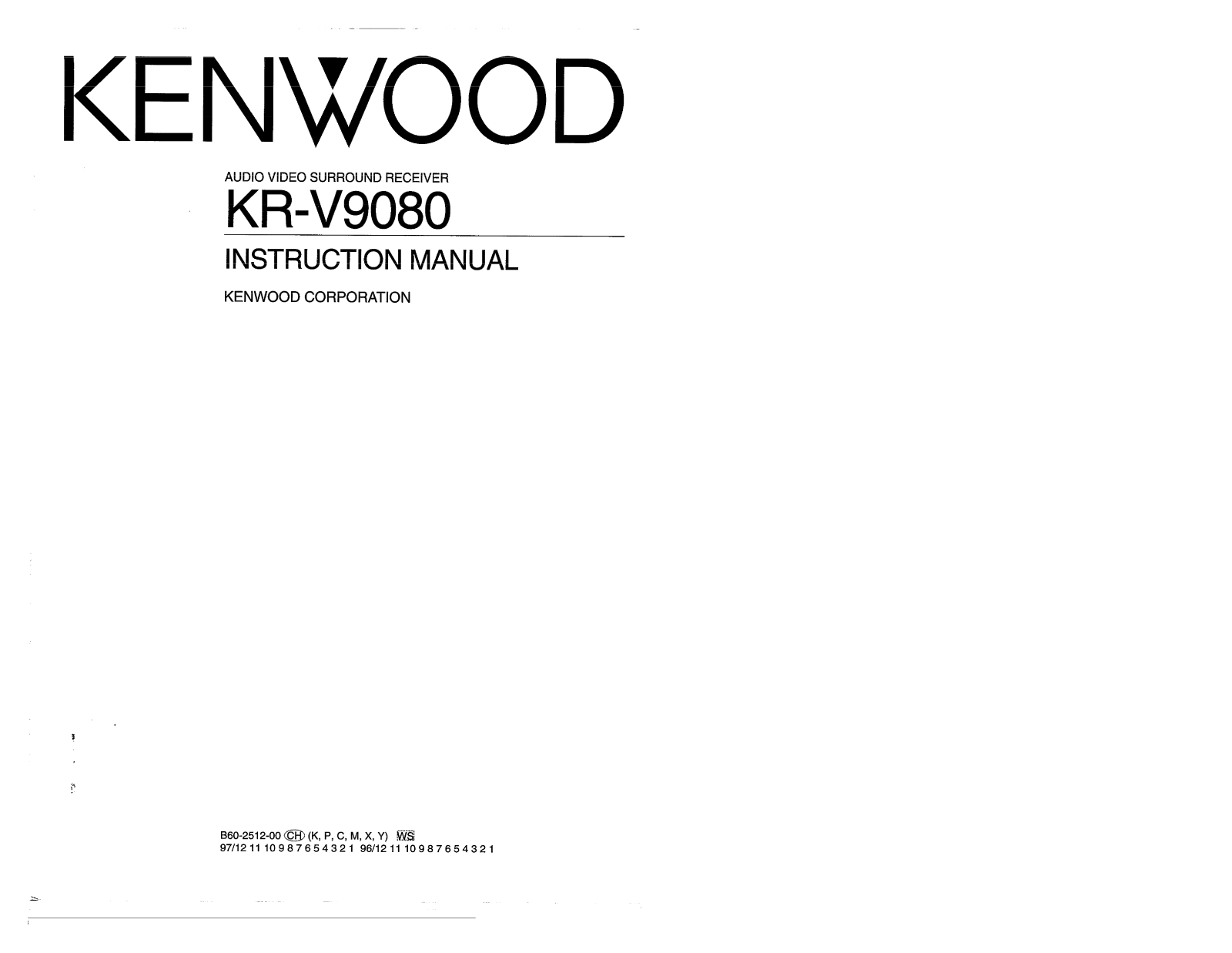 Kenwood KR-V9080 Owner's Manual