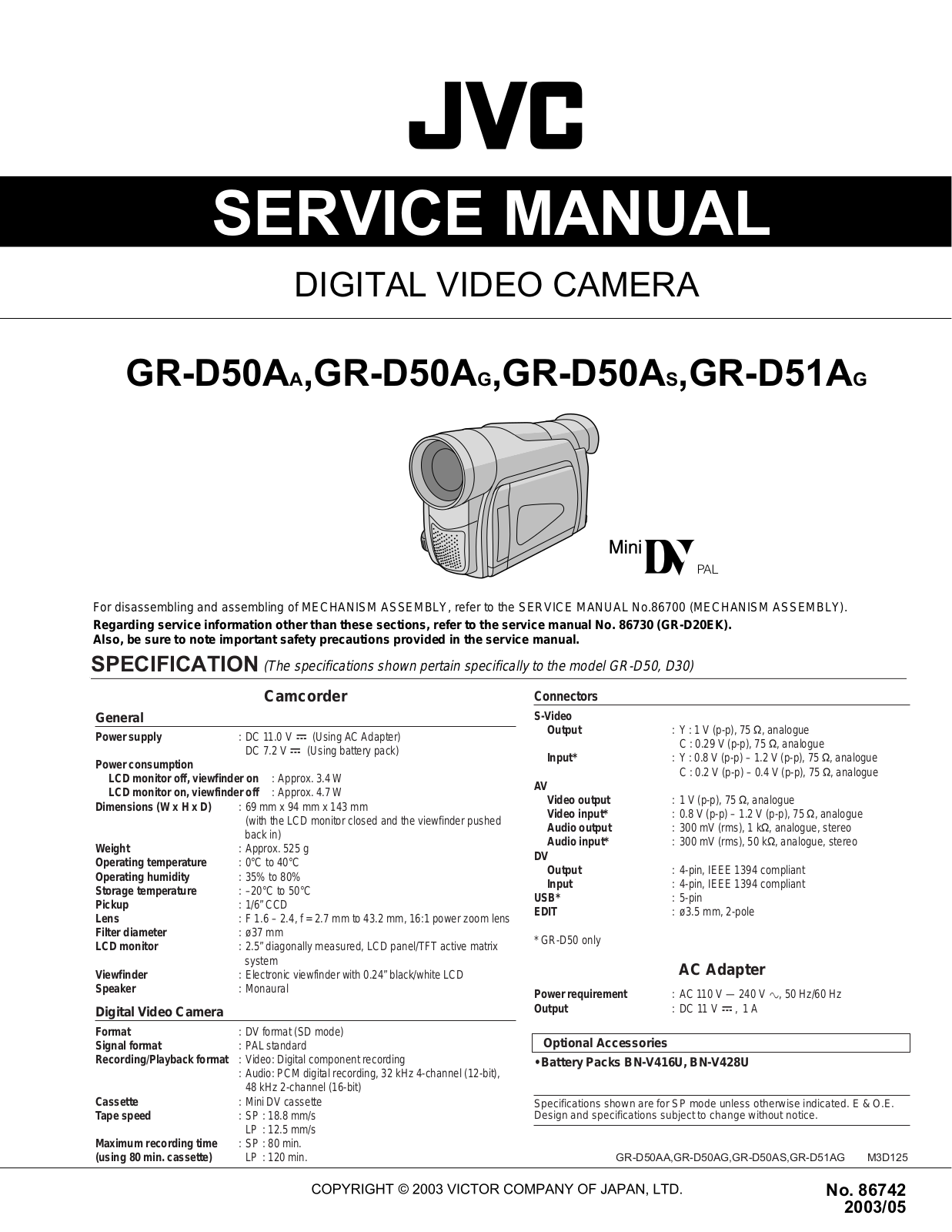 JVC GR-D50AA, GR-D50AG, GR-D50AS, GR-D51AG Service Manual