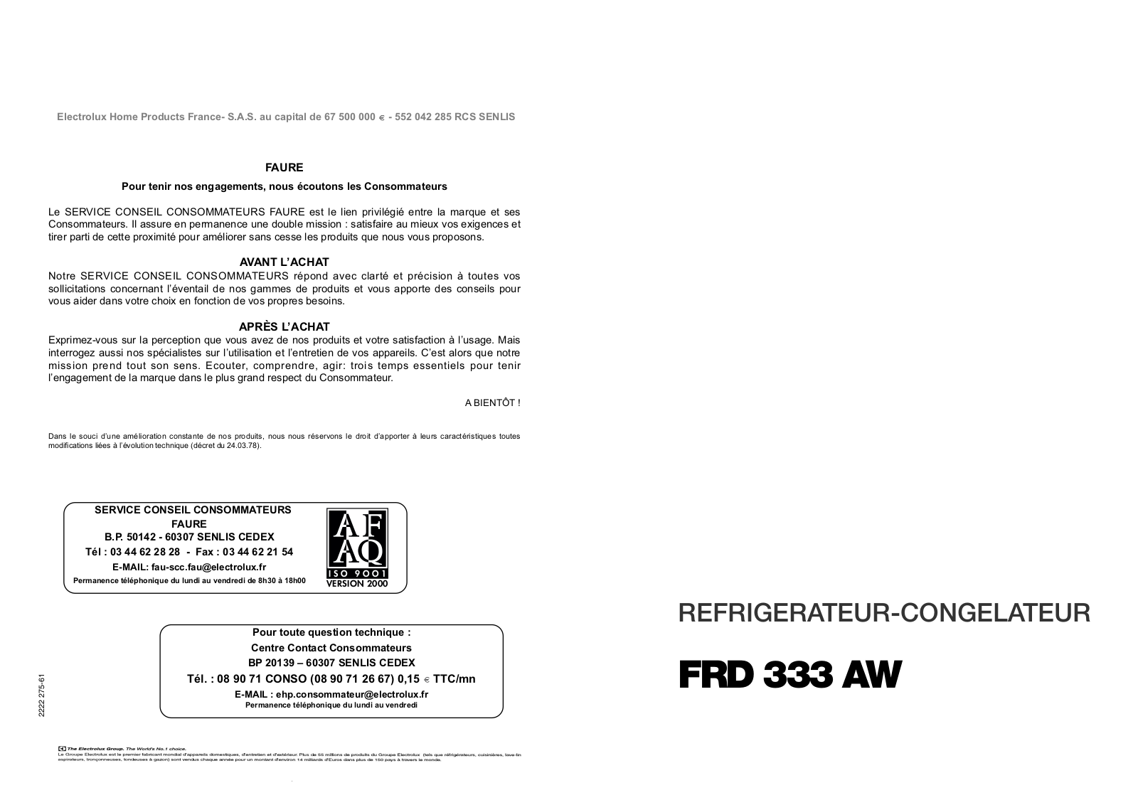 Faure FRD333AW User Manual