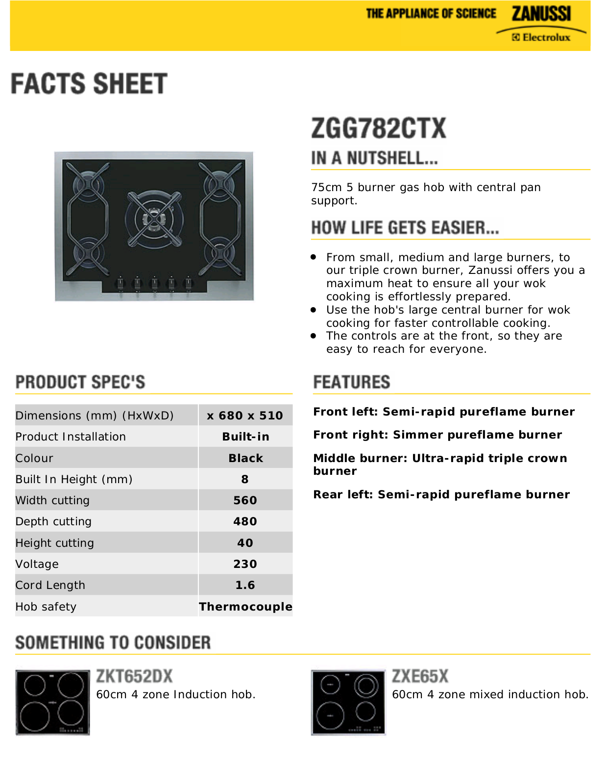 Zanussi ZGG782CTX User Manual