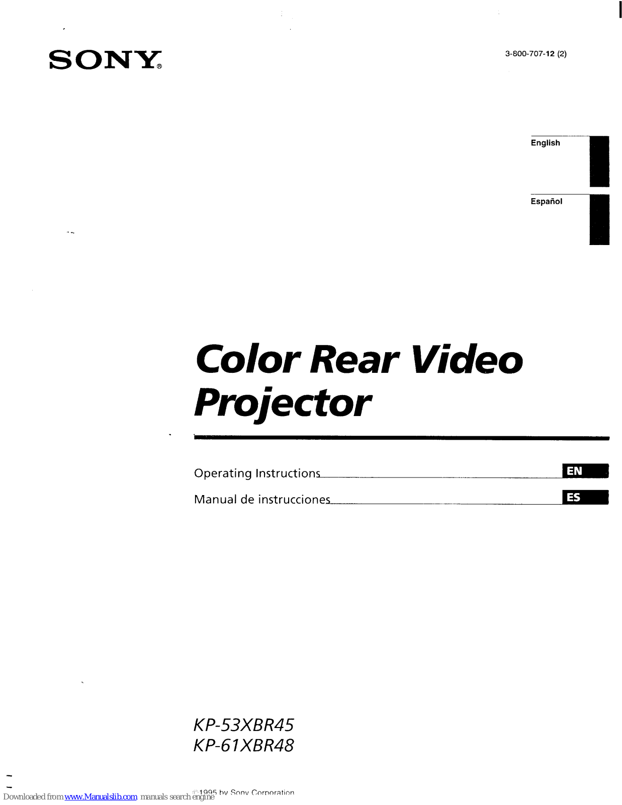 Sony KP-53XBR45 Primary, KP-61XBR48 Operating Instructions Manual