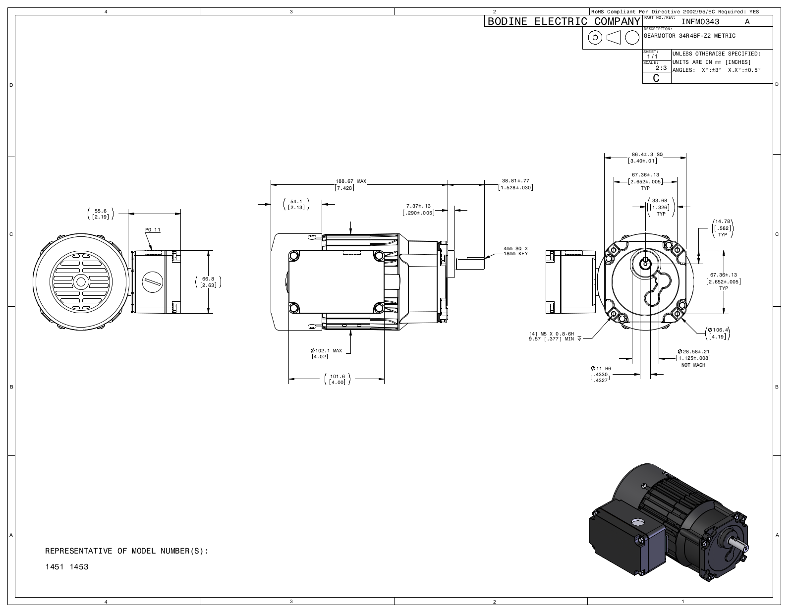 Bodine 1451, 1453 Reference Drawing