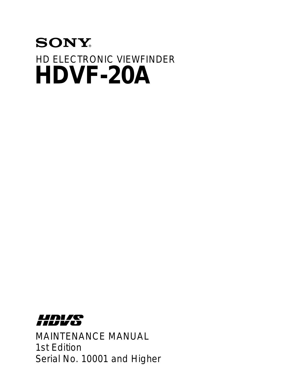Sony HDVF-20A User Manual