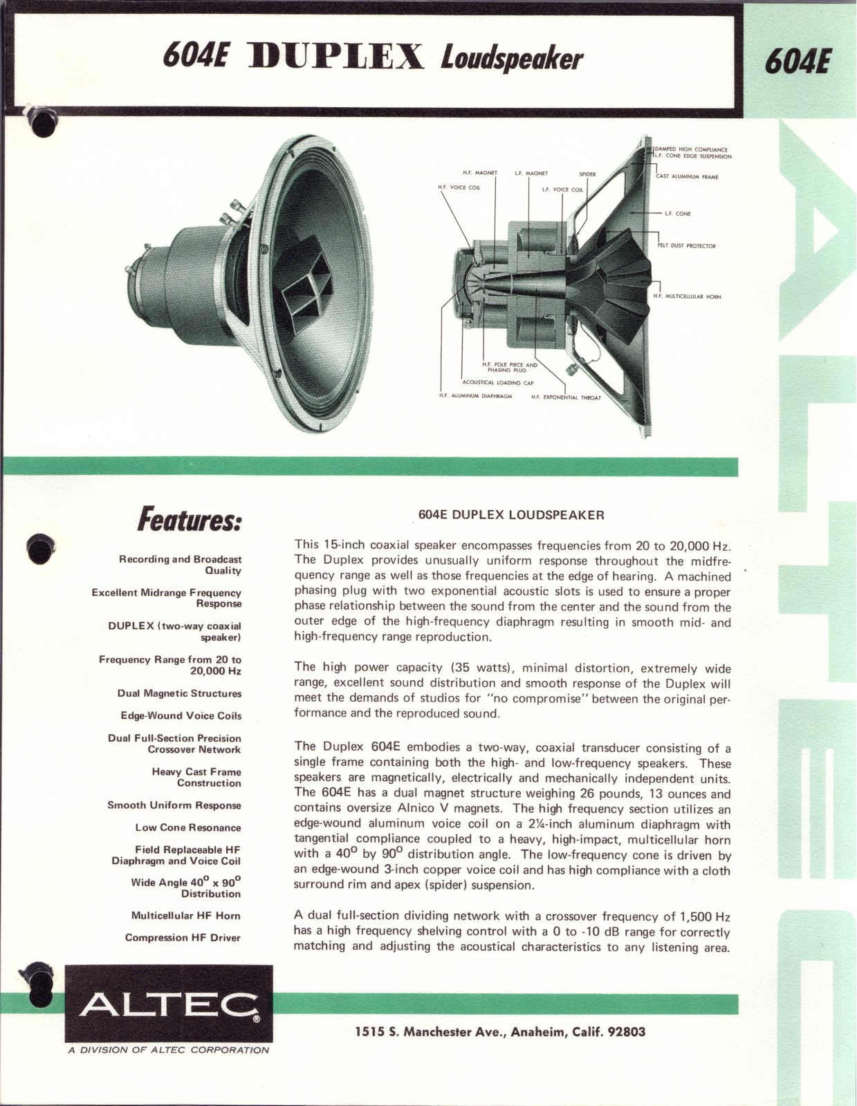 Altec lansing 604E User Manual