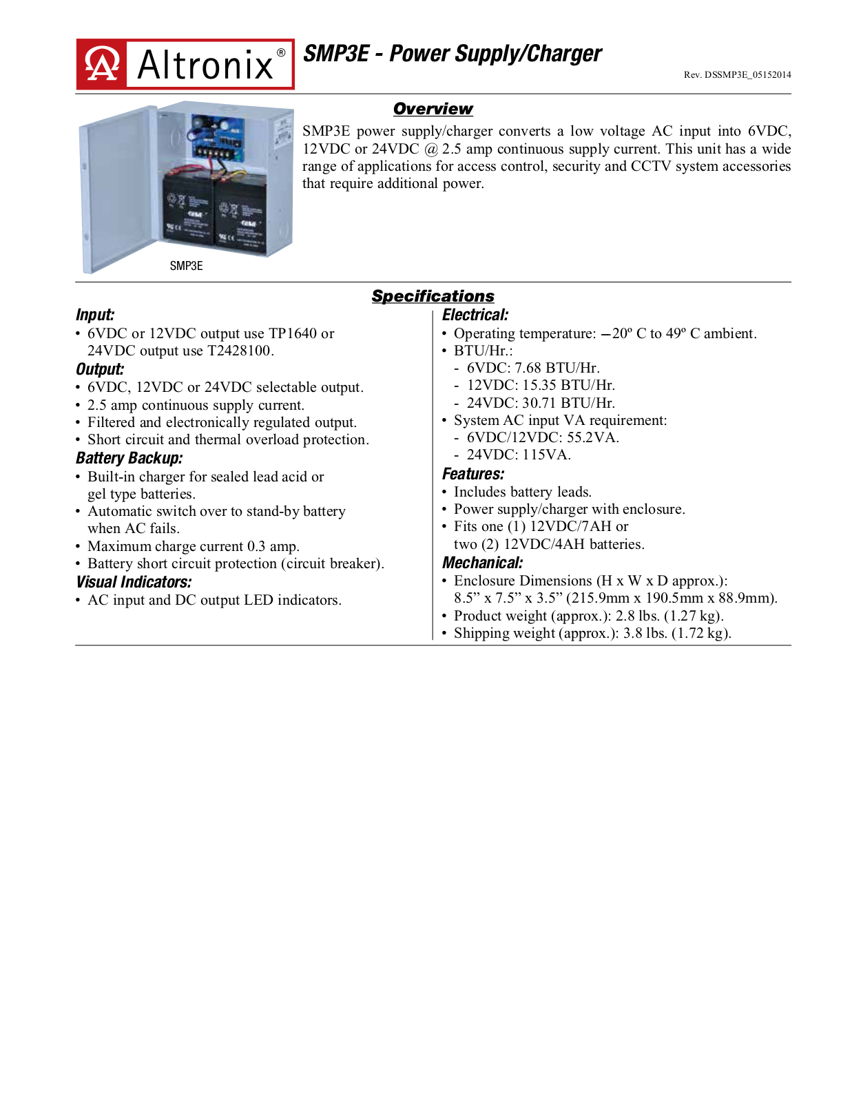 Altronix SMP3E Specsheet