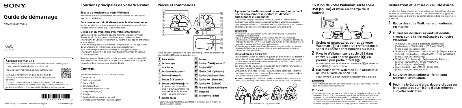 SONY NWZ WS613 Guide rapide