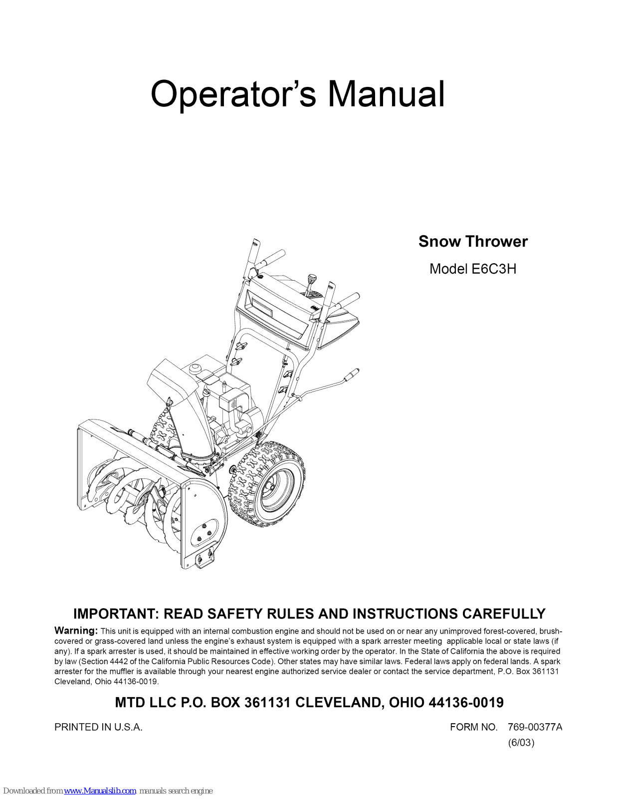 MTD E6C3H Operator's Manual - ManualMachine.com