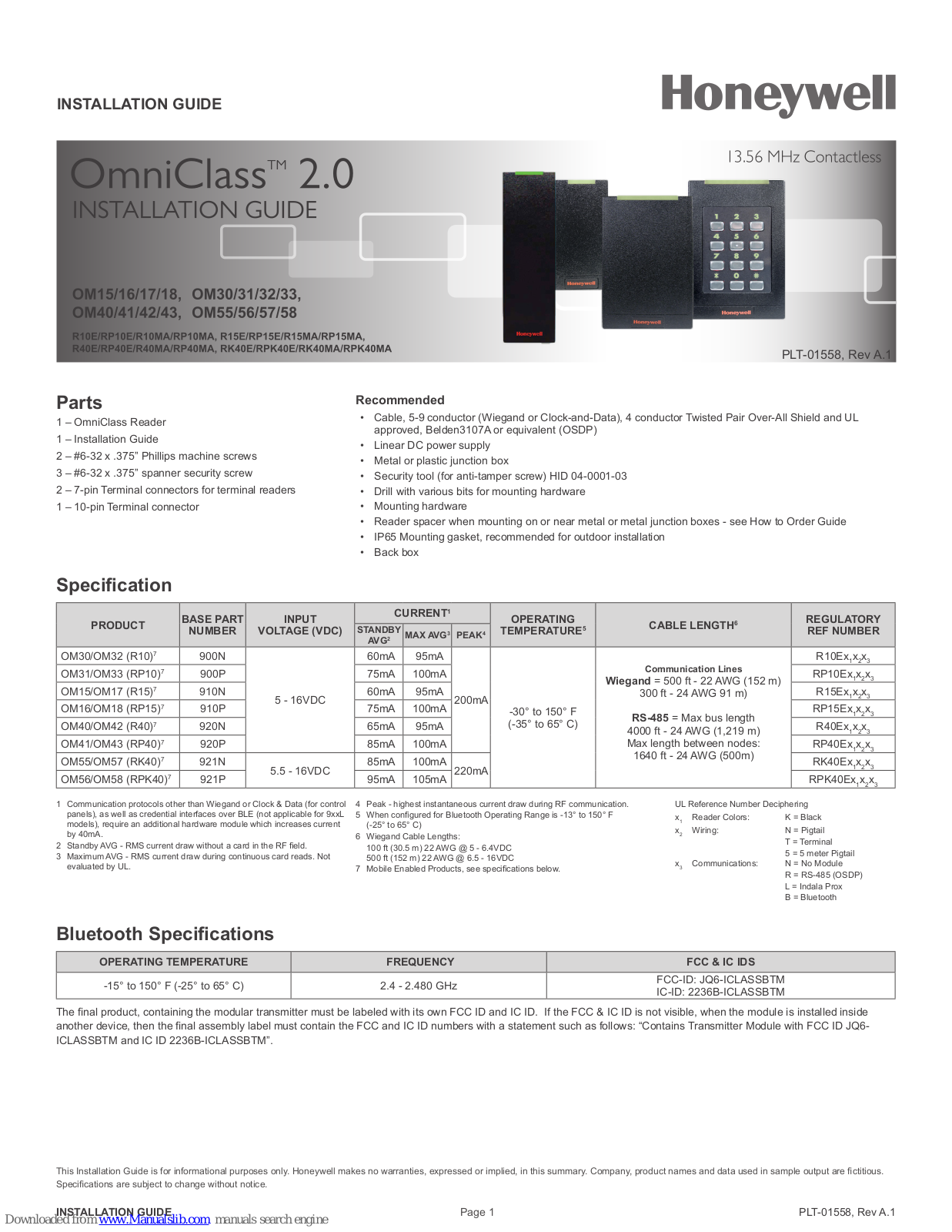 Honeywell OM30, OM18, OM33, OM32, OM40 Installation Manual