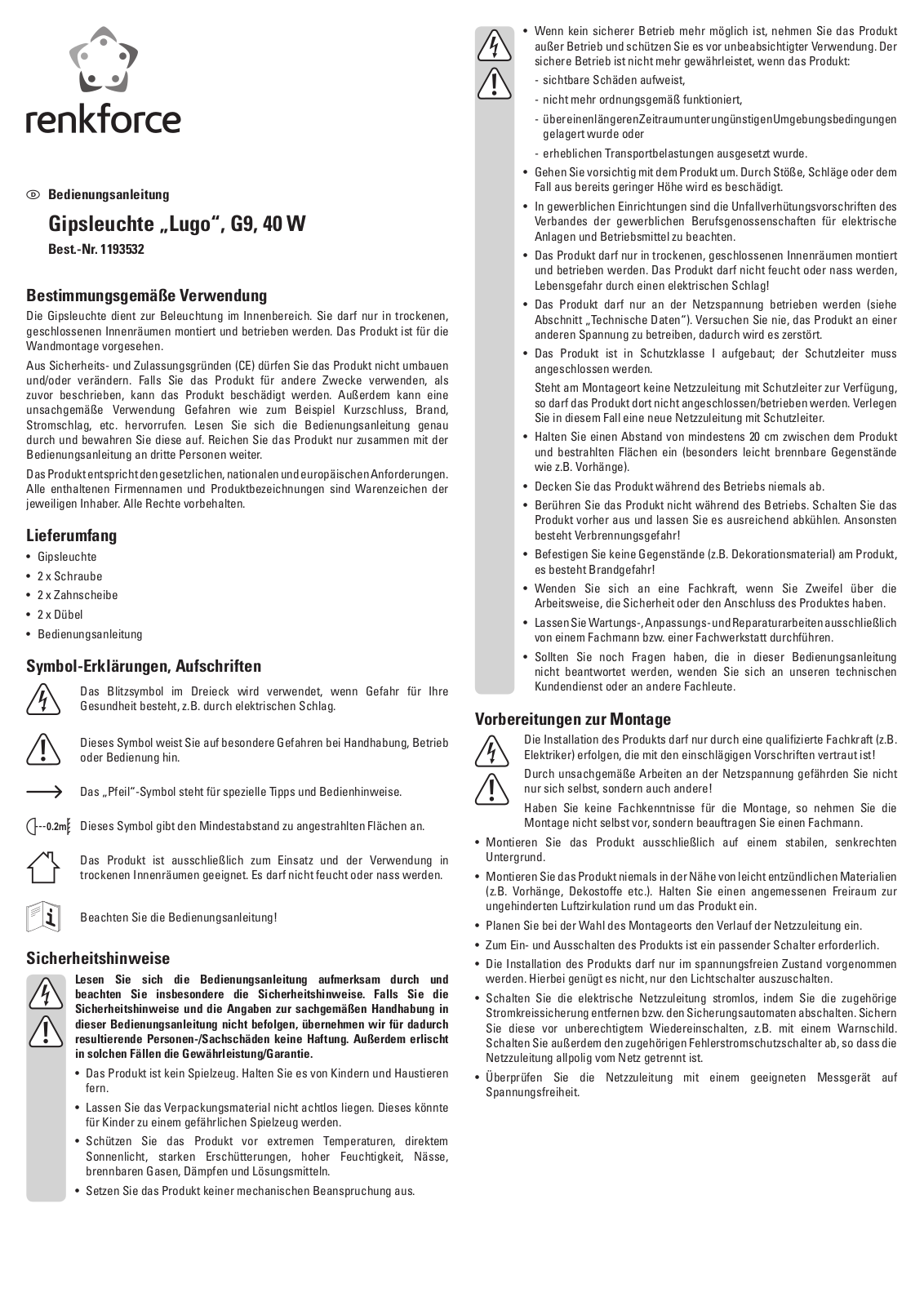 Renkforce MW-8511 User guide