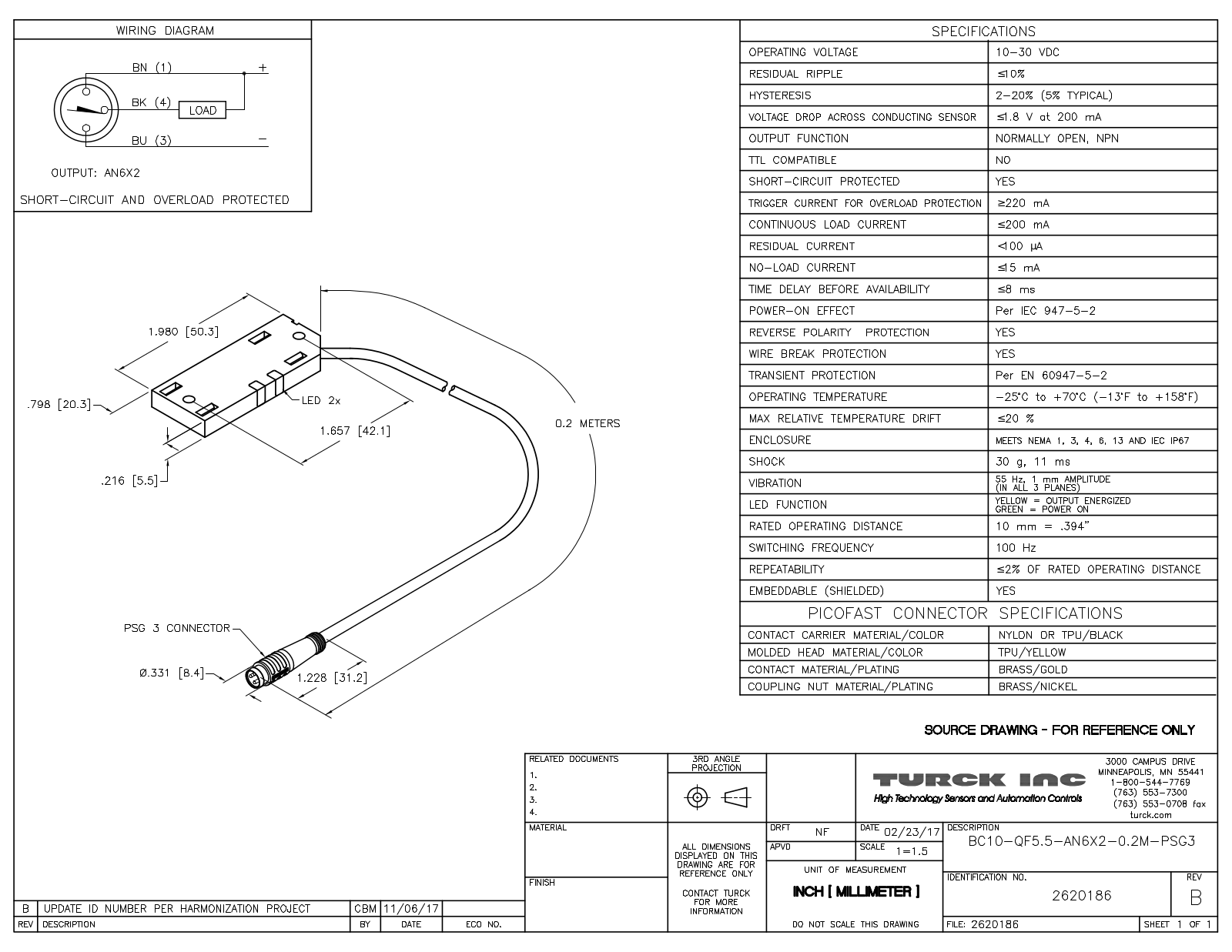 Turck BC10-QF5.5-AN6X2-0.2-PSG3 Data Sheet