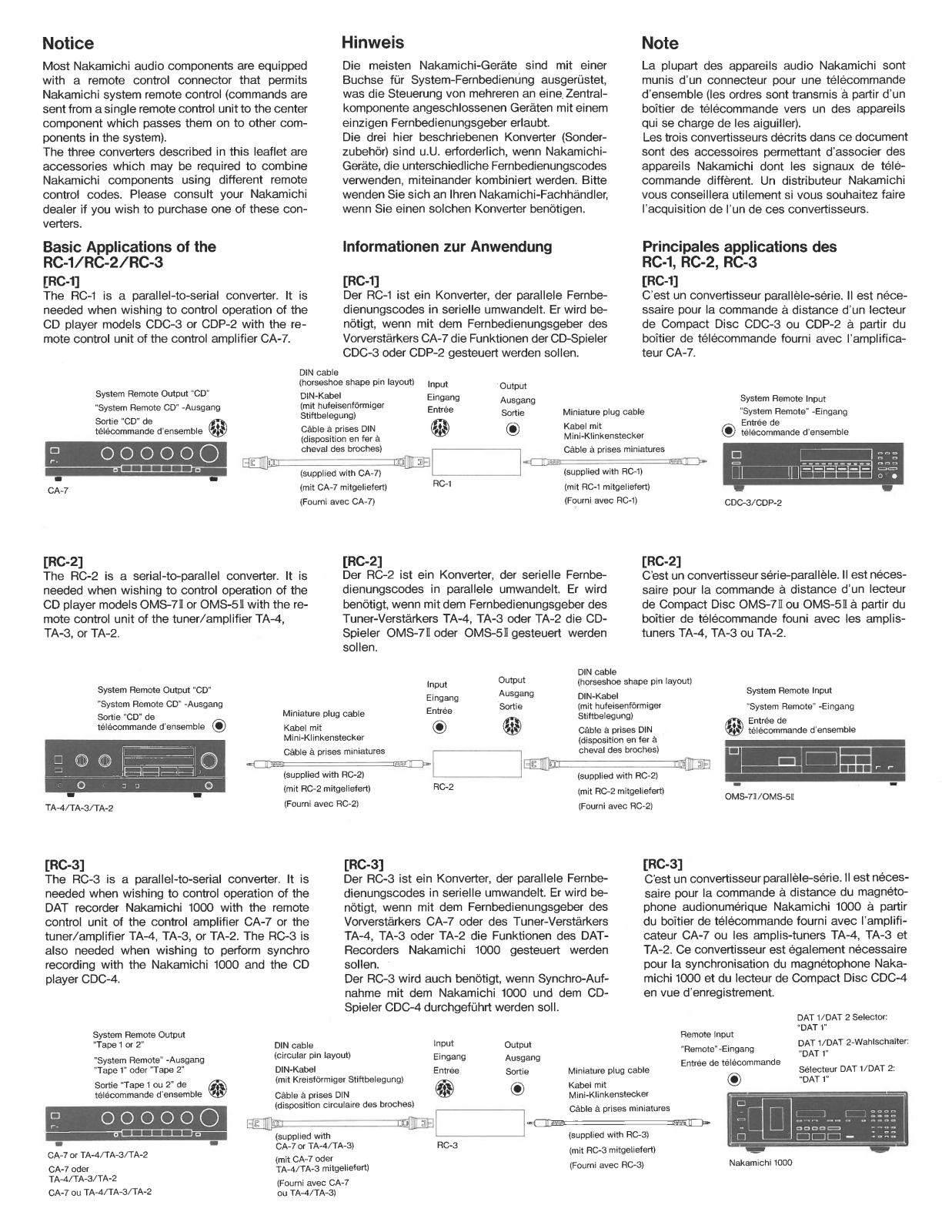 Nakamichi RC-1, RC-2, RC-3 User Manual