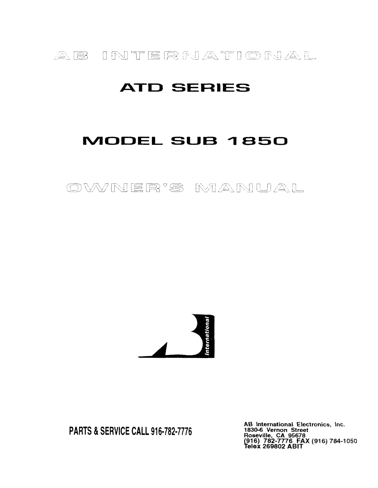 AB Amps SUB 1850 Owner's Manual