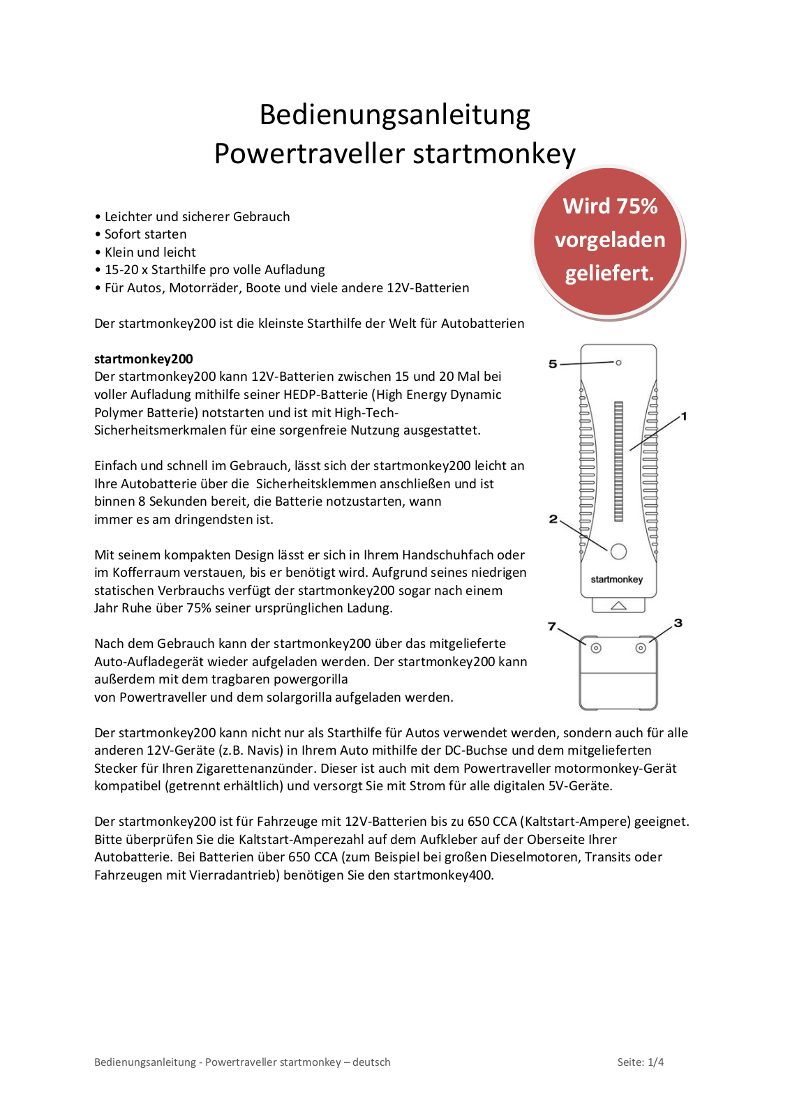 Power Traveller Startmonkey200 User guide