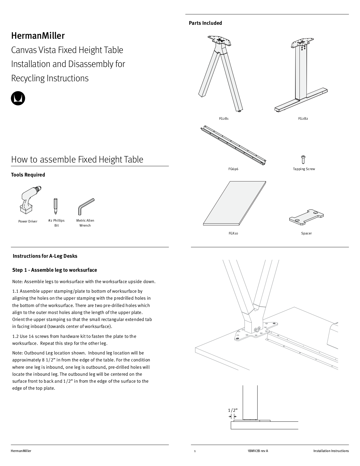 HermanMiller Canvas Vista Installation And Disassembly For Recycling Instructions