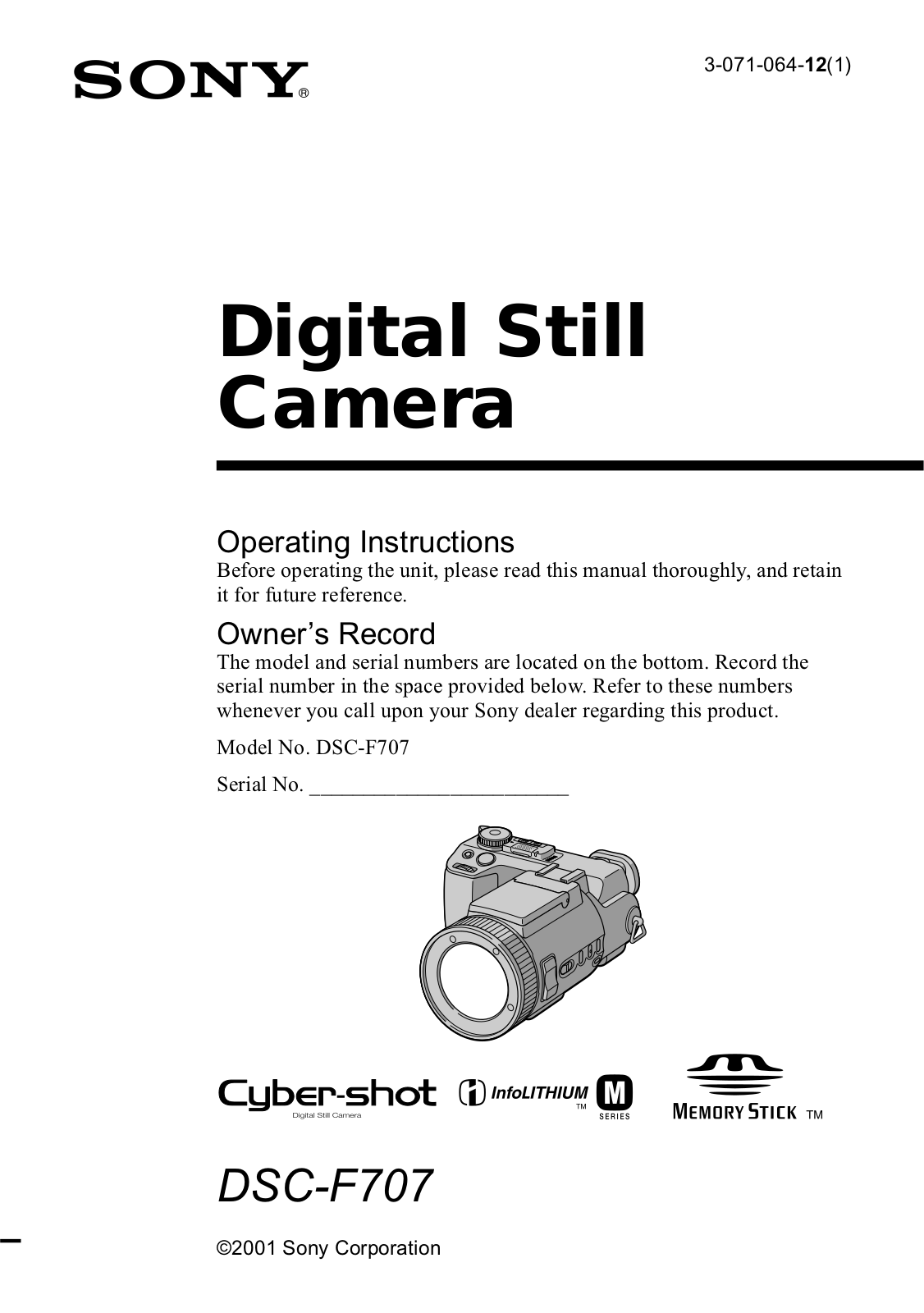 Sony DSC-F707 Operating Instruction