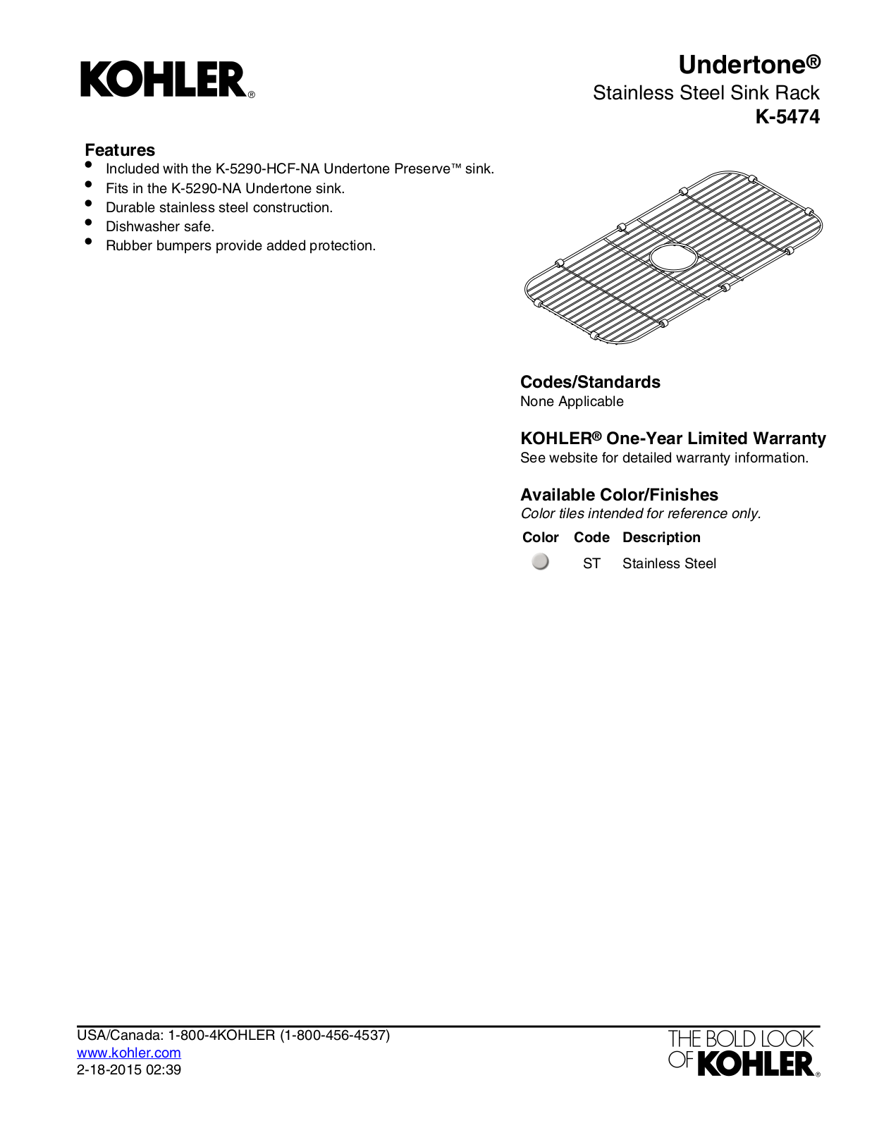 Kohler KOH20685 Specifications - ManualMachine.com
