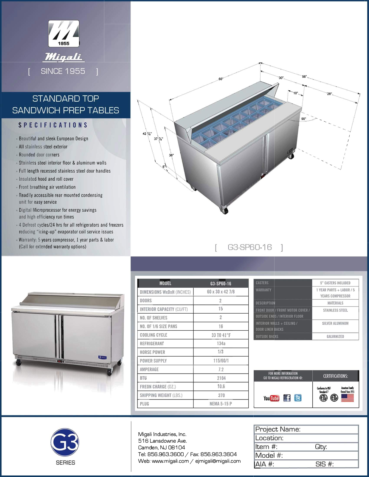 Migali G3-SP60-16 User Manual