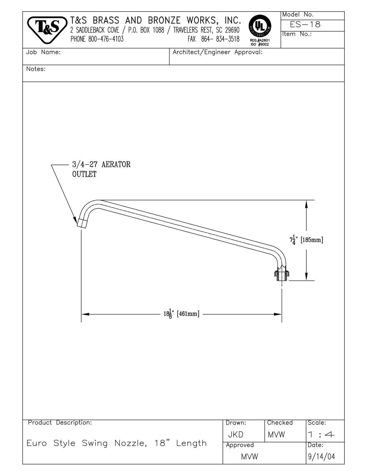 T & S Brass & Bronze Works ES-18 General Manual