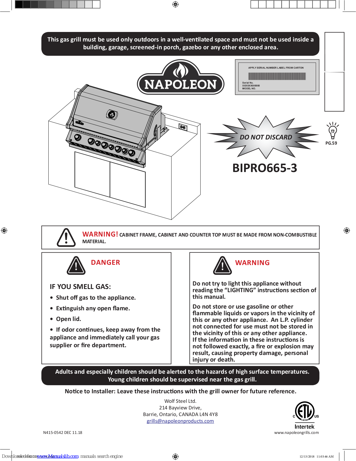 Napoleon BIPRO665-3 User Manual