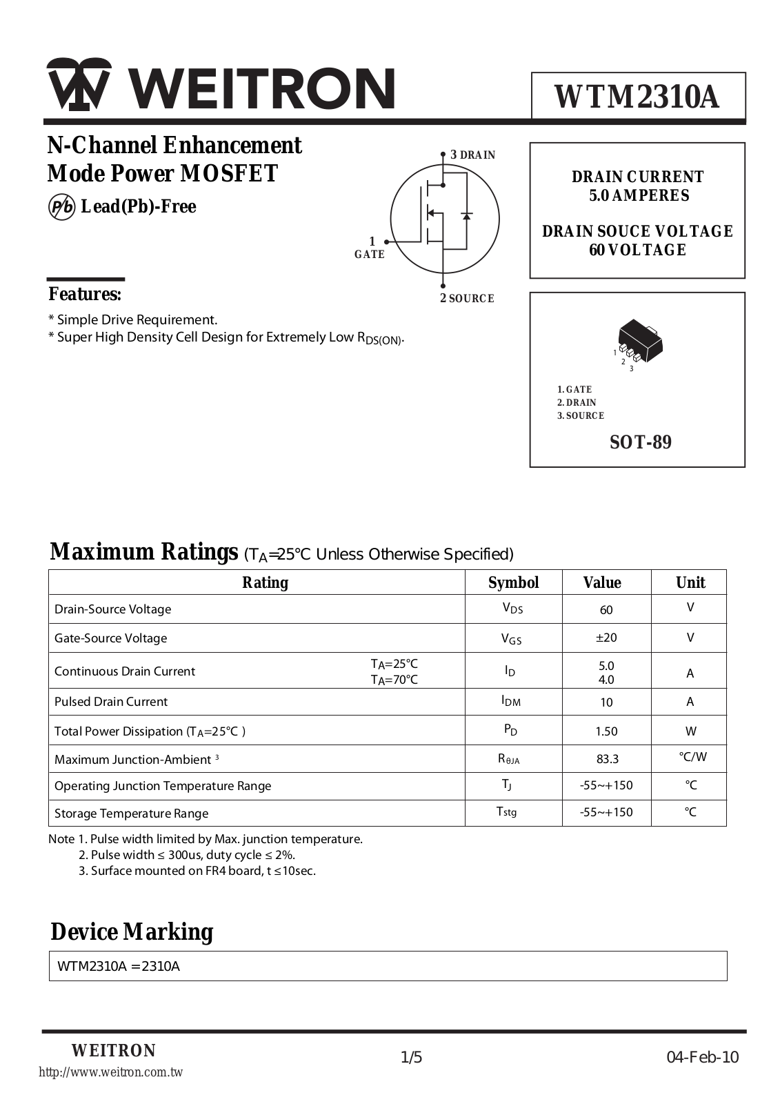 Datasheet wtm2310a Datasheet - ManualMachine.com