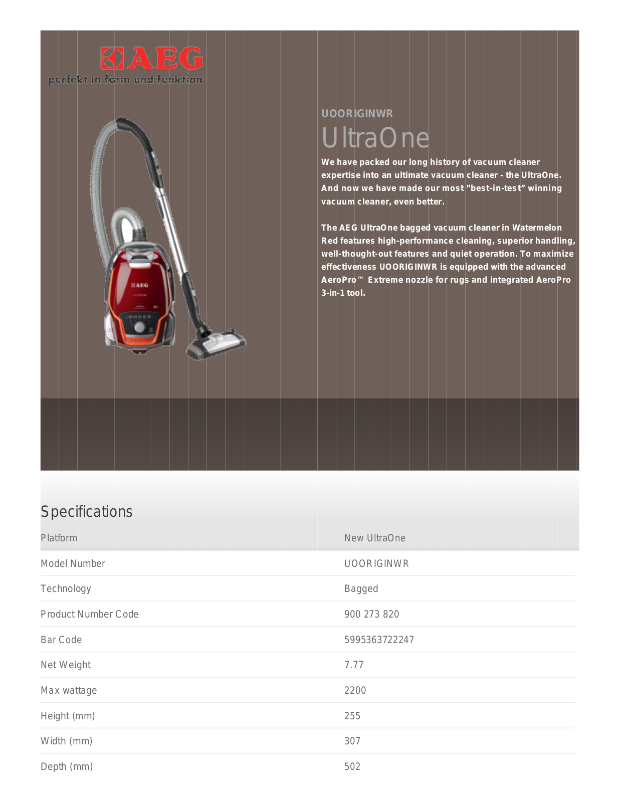 AEG UltraOne UOALLFLOOR User Manual