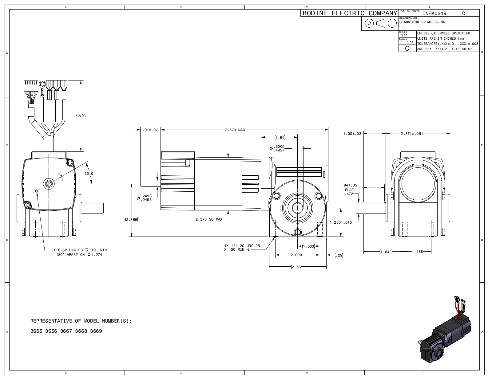 Bodine 3665, 3666, 3667, 3668, 3669 Reference Drawing