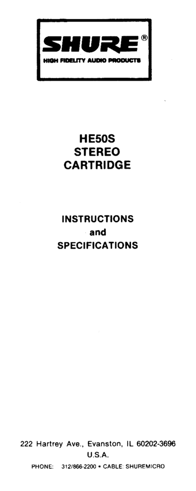 Shure HE-50-S Owners manual