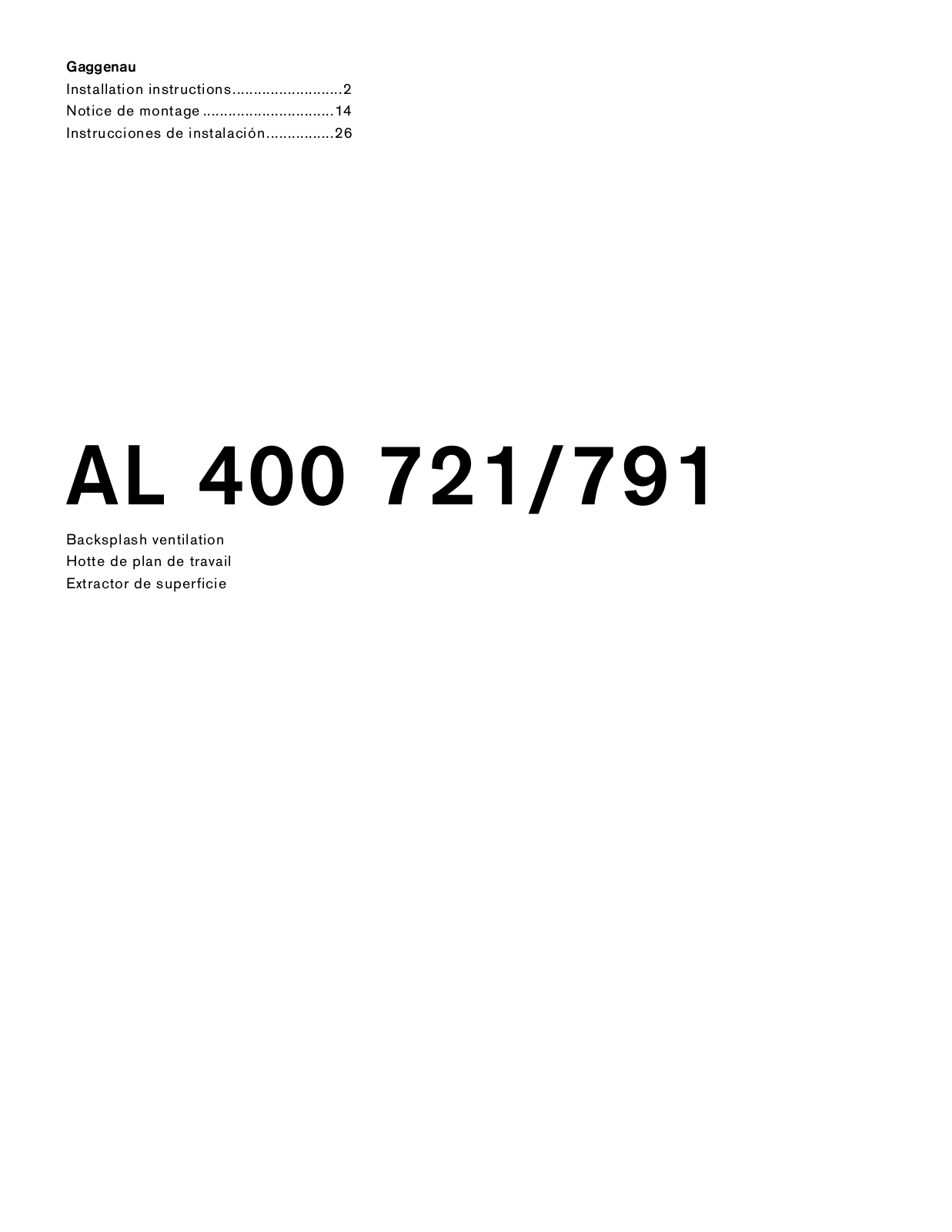 Gaggenau AL 400 791 Installation Guide