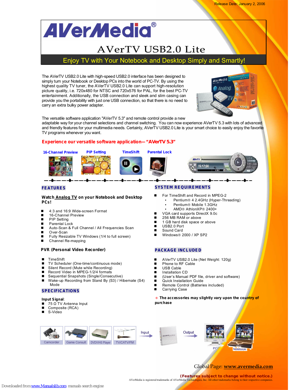 Avermedia AVerTV USB2.0 Lite Specification - ManualMachine.com