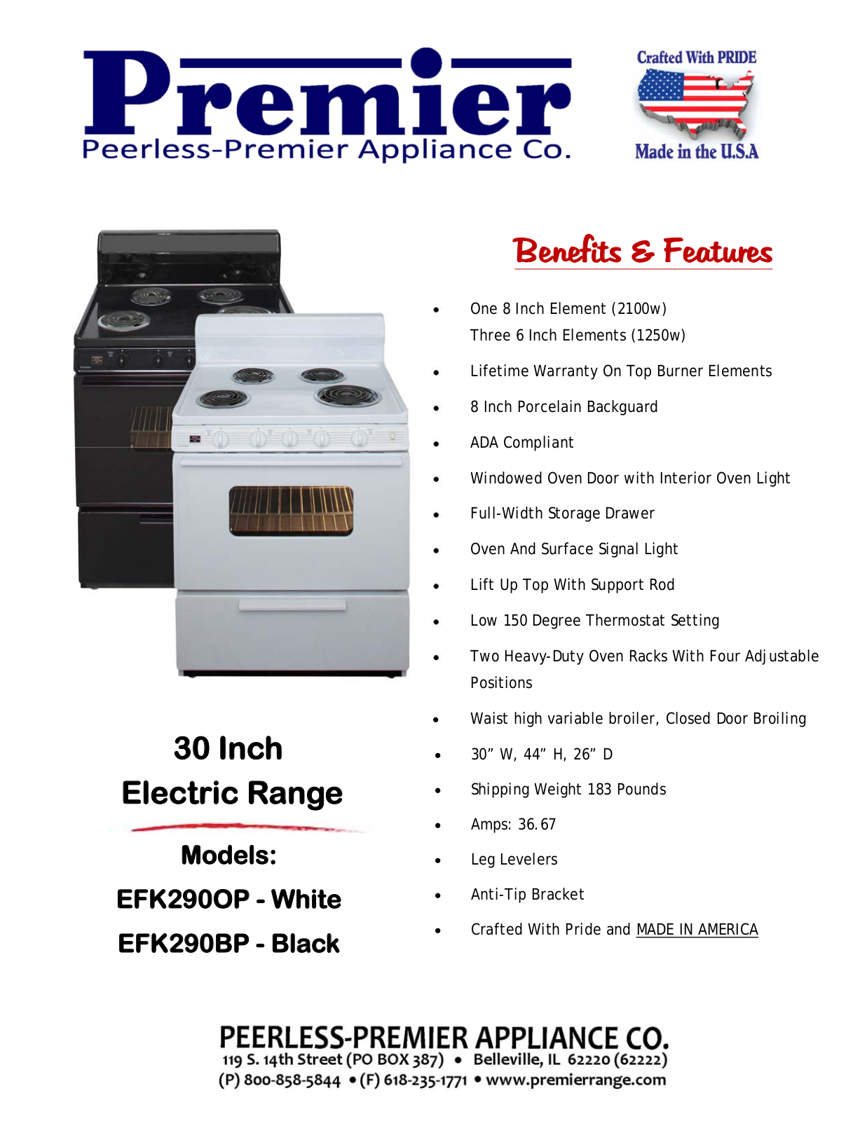 Premier EFK290OP Specifications - ManualMachine.com
