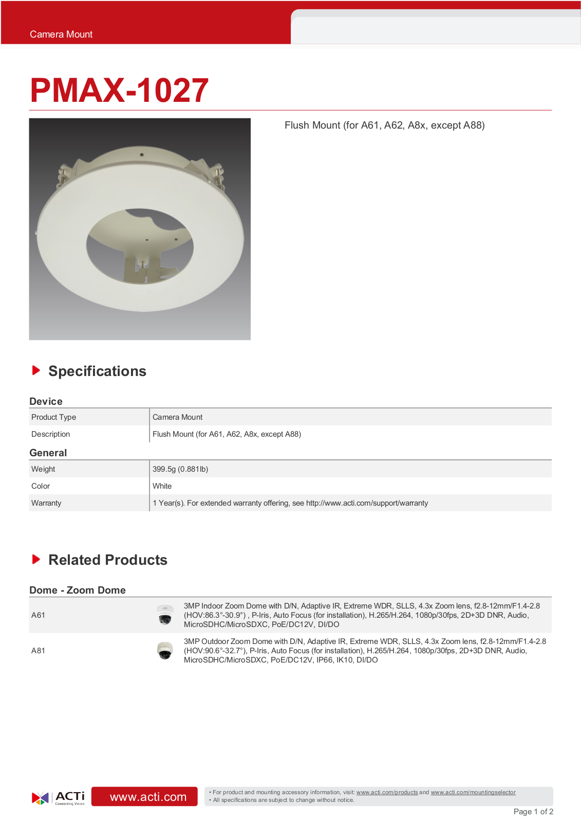 ACTi PMAX-1027 Specsheet