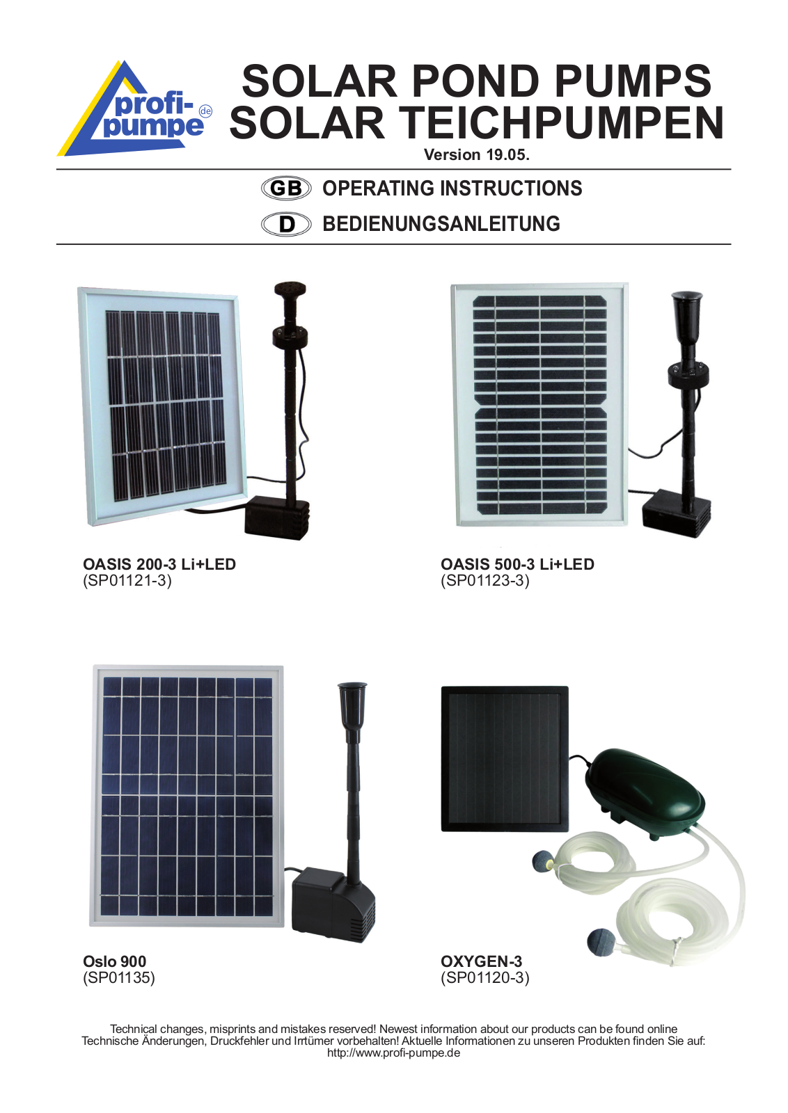 Profi-pumpe OASIS 500-3 LI+LED, OASIS 200-3 LI+LED, OSLO 900, OXYGEN-3 Operating Instructions Manual