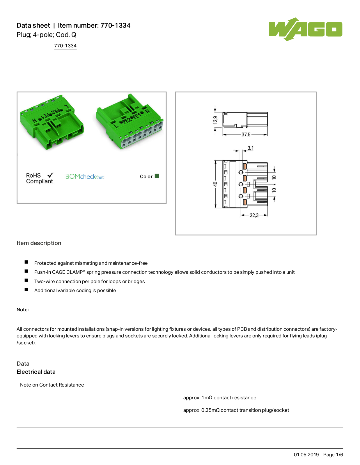 Wago 770-1334 Data Sheet