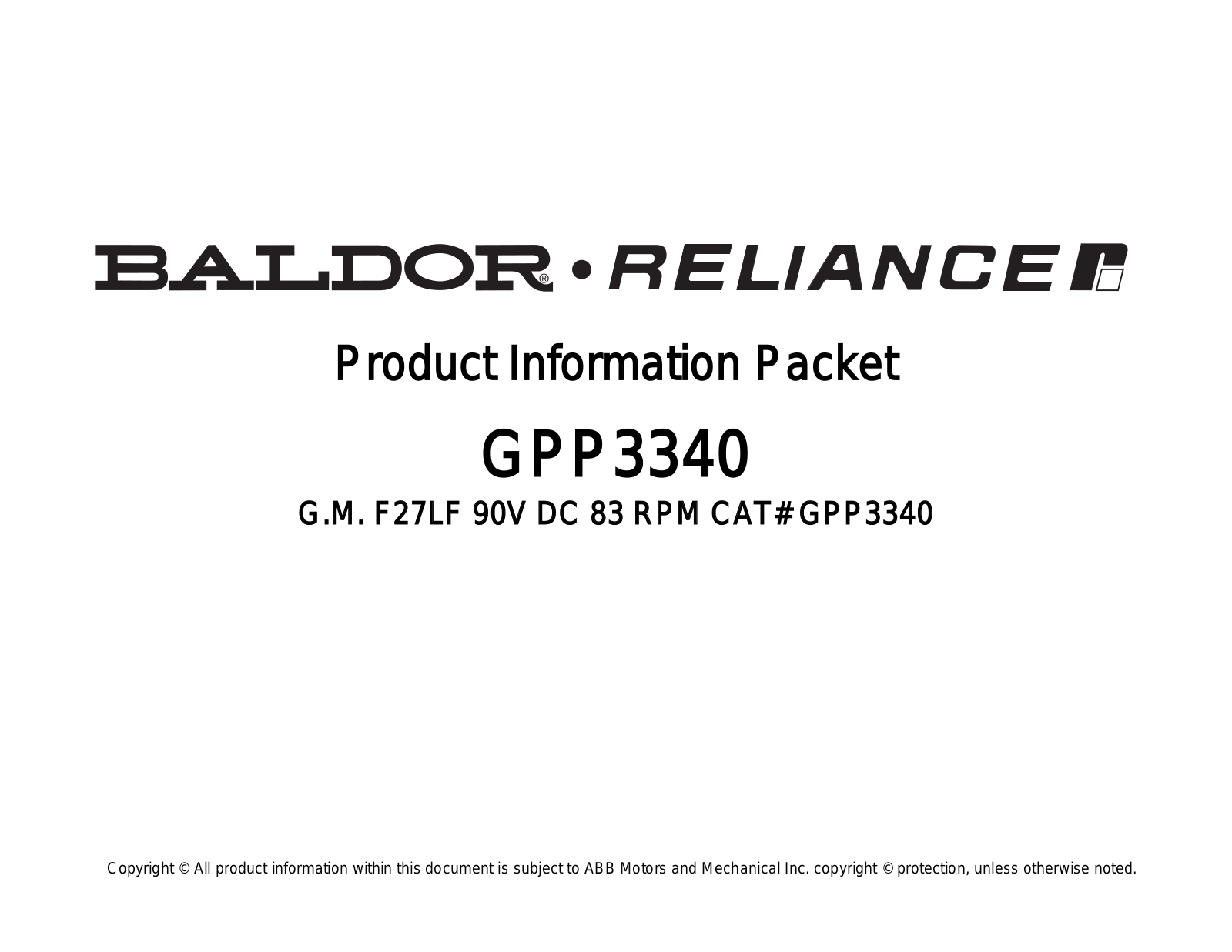 Baldor GPP3340 Product Information Sheet