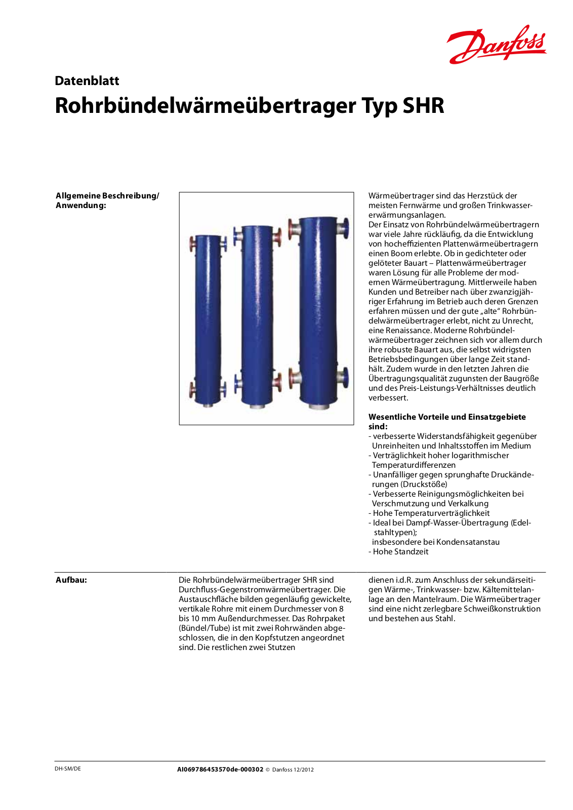 Danfoss Rohrbündelwärmeübertrager Data sheet