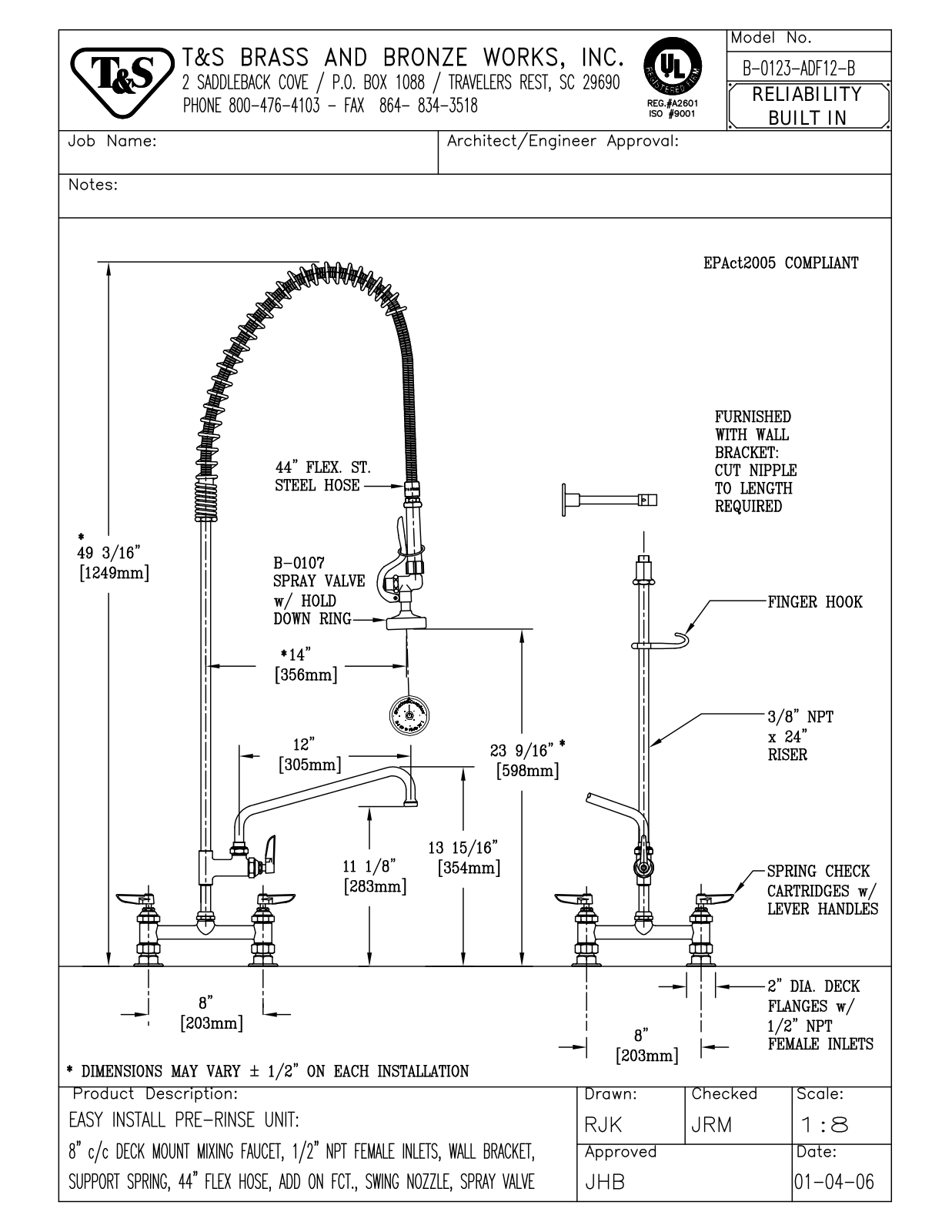 T & S Brass & Bronze Works B-0123-ADF12-B General Manual