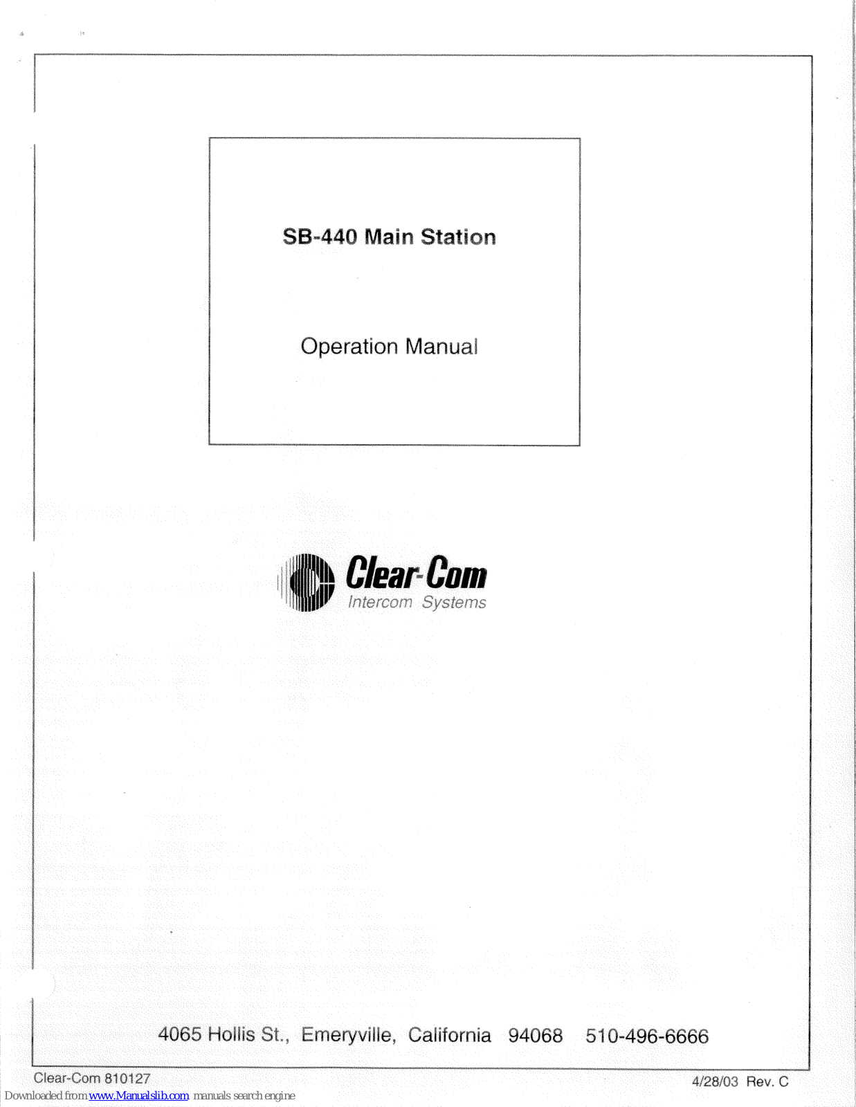 Clear-Com SB-440 Operation Manual