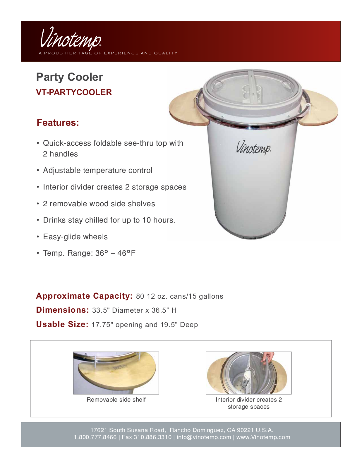 Vinotemp VTPARTYCOOLER Specifications