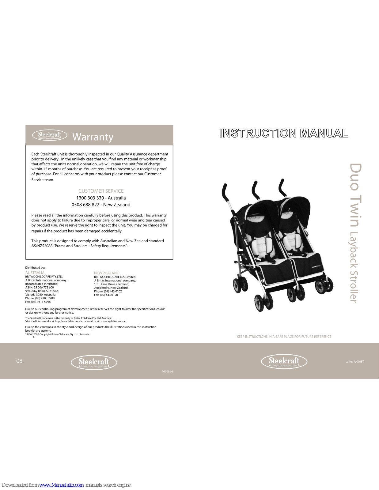 Steelcraft DUO TWIN - SERIE AX108T, Duo Twin, AX108T User Manual